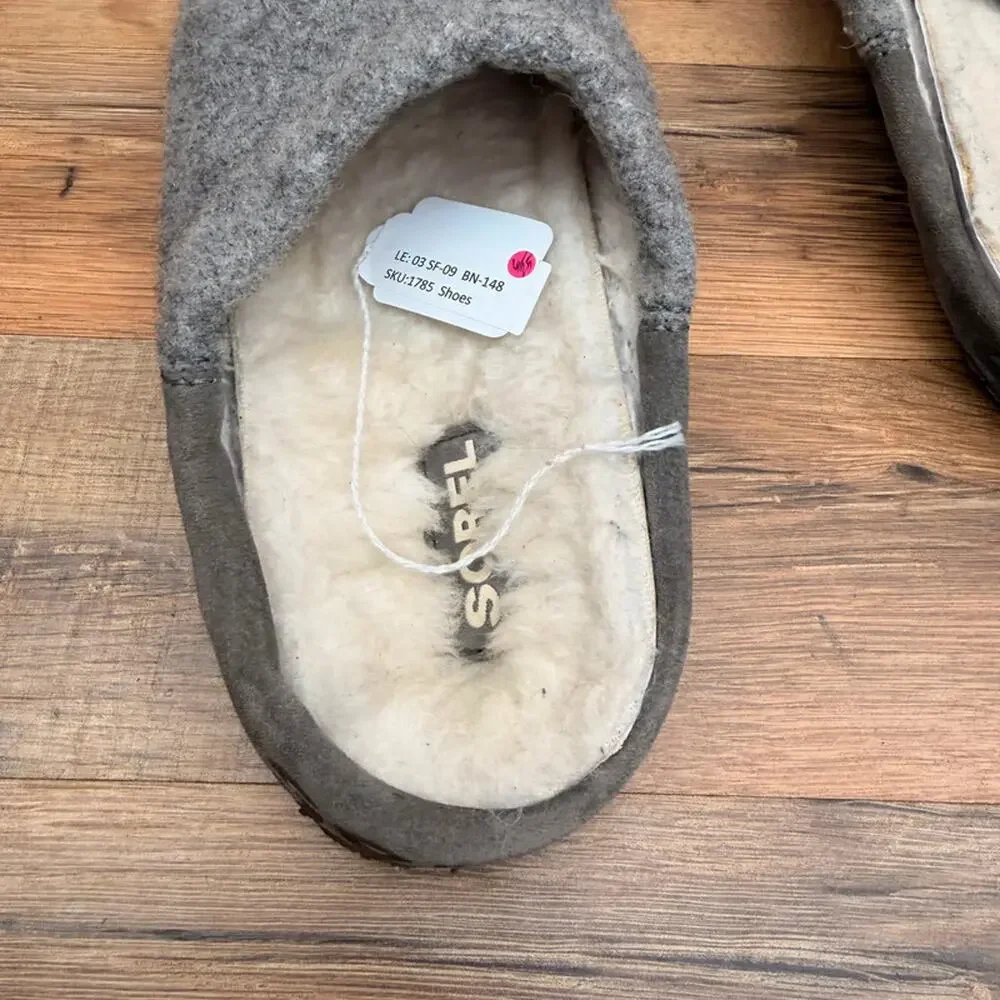 Sorel Mule Shoes Wo's size 9 Nakiska Scuff Slipper Faux Fur Lined Casual Slip On